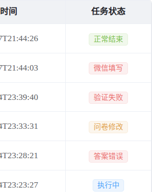 任务状态列表及其结果展示